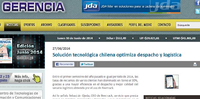 reportaje Beetrack en Revista Gerencia